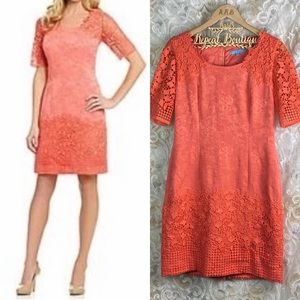 Antonio Melani crochet lace salmon pink tangerine Mini Sheath Dress shabby chic